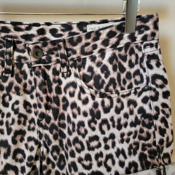 Rag & Bone Rolled Cuff Snow Leopard Print Jean Shorts - Picture 5 of 16